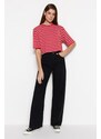 Trendyol Red-Pink Striped Relaxed/Wide, Comfortable Cut Crop Crewneck Knitted T-Shirt