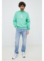 Bavlněná mikina Calvin Klein Jeans pánská, tyrkysová barva, s potiskem