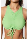 Trendyol Green Halterneck Pleated Bikini Top