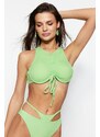 Trendyol Green Halterneck Pleated Bikini Top