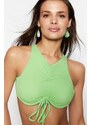 Trendyol Green Halterneck Pleated Bikini Top