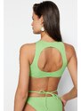 Trendyol Green Halterneck Pleated Bikini Top