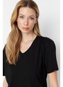 Trendyol Black 100% Cotton Oversize V Neck Knitted T-Shirt