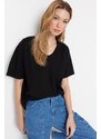 Trendyol Black 100% Cotton Oversize V Neck Knitted T-Shirt