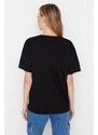 Trendyol Black 100% Cotton Oversize V Neck Knitted T-Shirt