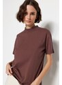 Trendyol Brown-Beige 2-Pack 100% Cotton Basic Stand-Up Collar Knitted T-Shirt