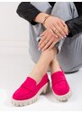 Komfortní růžové dámské polobotky na plochém podpatku
