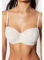 Trendyol Beige Corded Fixed Cup Strapless Knitted Bra with Removable Straps