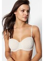 Trendyol Beige Corded Fixed Cup Strapless Knitted Bra with Removable Straps