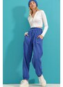 Trend Alaçatı Stili Women's Saks High Waist Double Pocket Jogging Jogging Trousers