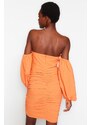 Trendyol Orange vypasované texturované popelínové elegantní večerní šaty