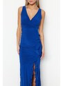 Trendyol Saks Fitted Lined Knitted Flounce Long Evening Evening Dress