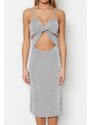 Trendyol Gray Fitted Evening Dress with Window/Cut Out Detailed in Knitting