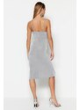 Trendyol Gray Fitted Evening Dress with Window/Cut Out Detailed in Knitting