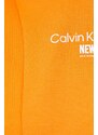 Mikina Calvin Klein Jeans dámská, oranžová barva, s kapucí, s aplikací