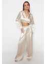 Trendyol Beige Lined Weave Satin Jacket