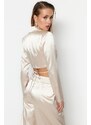 Trendyol Beige Lined Weave Satin Jacket