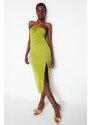 Trendyol Light Green Fitted Lined Elegant Evening Dress with Knitted Window/Cut Out Detail