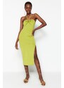 Trendyol Light Green Fitted Lined Elegant Evening Dress with Knitted Window/Cut Out Detail