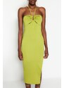 Trendyol Light Green Fitted Lined Elegant Evening Dress with Knitted Window/Cut Out Detail