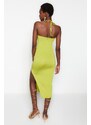 Trendyol Light Green Fitted Lined Elegant Evening Dress with Knitted Window/Cut Out Detail