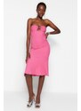 Trendyol Fuchsia Fitted Evening Dress with Knitted Texture