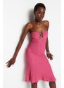 Trendyol Fuchsia Fitted Evening Dress with Knitted Texture