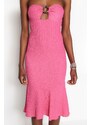 Trendyol Fuchsia Fitted Evening Dress with Knitted Texture