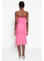 Trendyol Fuchsia Fitted Evening Dress with Knitted Texture