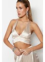 Trendyol Beige Crop Lined Woven Satin Bustier