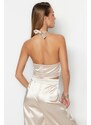 Trendyol Beige Crop Lined Woven Satin Bustier