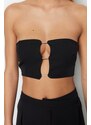 Trendyol Black Crop Lined Woven Shiny Stone Window/Cut Out Detailed Bustier