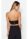 Trendyol Black Crop Lined Woven Shiny Stone Window/Cut Out Detailed Bustier