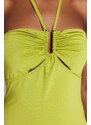 Trendyol Light Green Fitted Lined Elegant Evening Dress with Knitted Window/Cut Out Detail