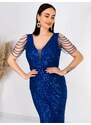 Webmoda Dámské modré třpytivé společenské šaty s flitry pro moletky