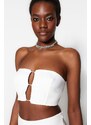 Trendyol Ecru Crop Lined Woven Shiny Stone Window/Cut Out Detailed Bustier