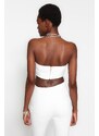 Trendyol Ecru Crop Lined Woven Shiny Stone Window/Cut Out Detailed Bustier