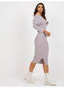 Fashionhunters Světle fialové španělské pruhované basic midi šaty