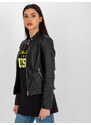 Fashionhunters Černá motorkářská bunda z umělé kůže s kapsami