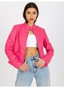 Fashionhunters Tmavě růžová dámská motorkářská bunda z umělé kůže s kapsami