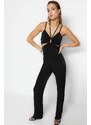 Trendyol Black Knitted Window/Cut Out Detail Shimmer Jumpsuit