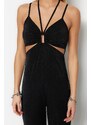 Trendyol Black Knitted Window/Cut Out Detail Shimmer Jumpsuit