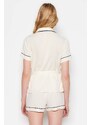 Trendyol Beige Belted Piping Detailed Shirt-Shorts Woven Pajamas Set