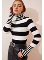 Happiness İstanbul Women's Black and White Turtleneck Striped Sweater Blouse