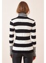 Happiness İstanbul Women's Black and White Turtleneck Striped Sweater Blouse