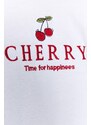Trendyol White 100% Cotton Cherry Embroidered Boyfriend Fit Crew Neck Knitted T-Shirt