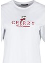 Trendyol White 100% Cotton Cherry Embroidered Boyfriend Fit Crew Neck Knitted T-Shirt