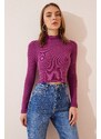 Happiness İstanbul Women's Light Damson Ribbed Turtleneck Crop Knitted Blouse