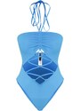 Trendyol Modré bezramínkové potrubní plavky s vysokými nohavicemi