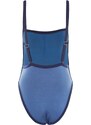 Trendyol Modrý čtvercový límec Barevný blok Plavky s vysokými nohavicemi
